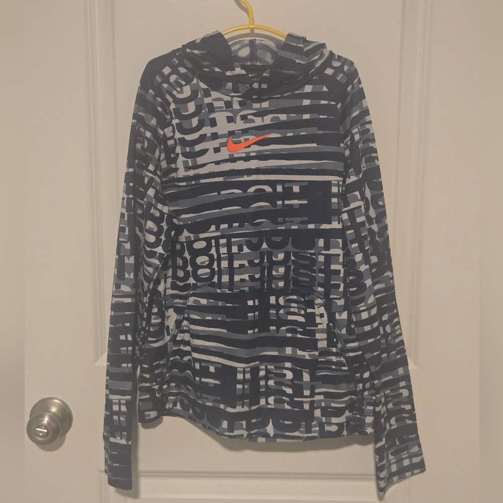 Nike Navy and White Dri-fit Striped Hoodie - Picture 1 of 5